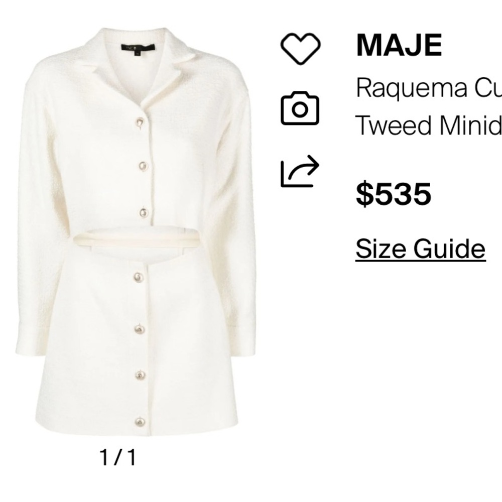 NWT - MAJE - RAQUEMA CUT-OUT DETAIL TWEED MINIDRESS IN BLANC